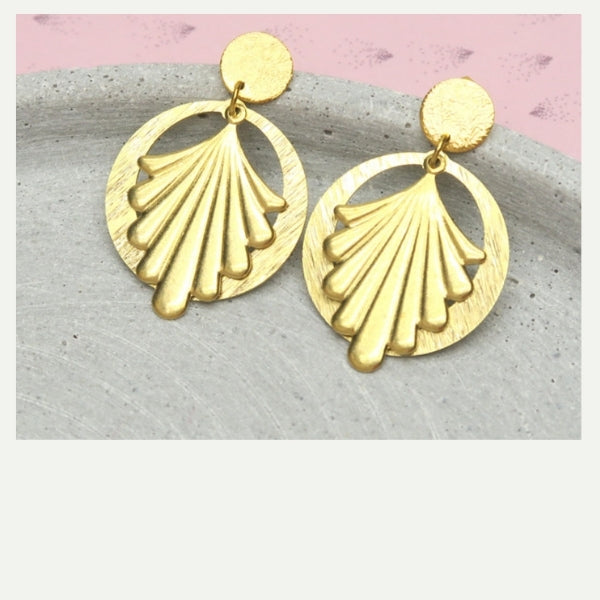 Boucles D’oreilles Percées Métal Doré émaillé – Modèle 1876, état Neuf, Occasion