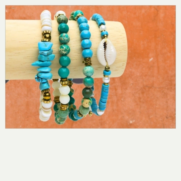 DIY bracelets coquillage et perles turquoise