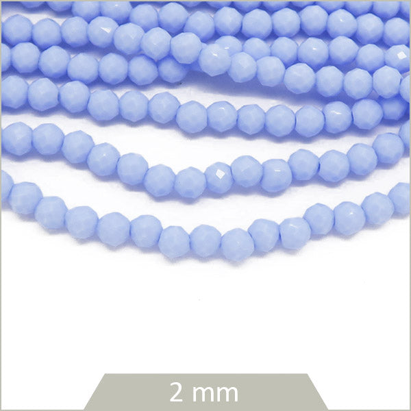 Env. 180 perles de verre à facettes 2 mm, bleu lavande mat