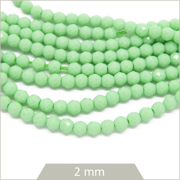 Env. 180 perles de verre à facettes 2 mm, vert d'eau mat
