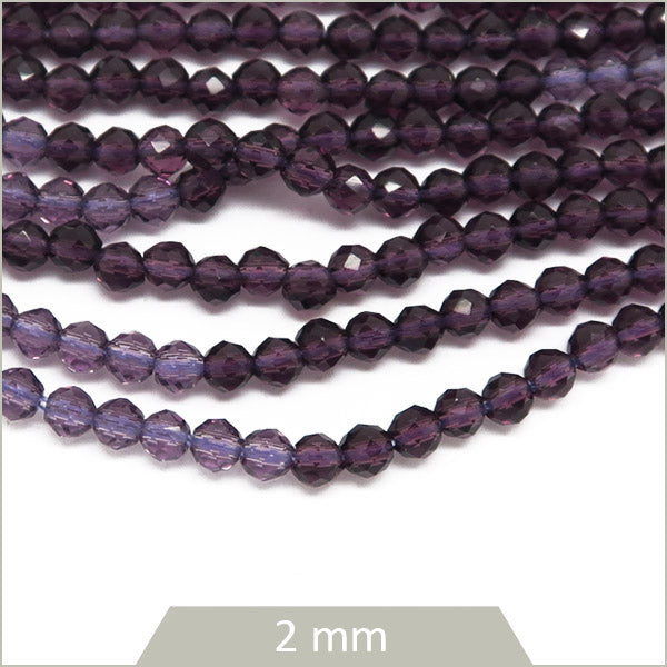 Env. 185 perles de verre à facettes 2 mm, bicolores violet