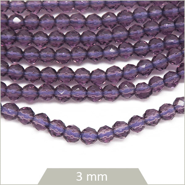 env. 144 perles de verre à facettes violet améthyste 3 mm