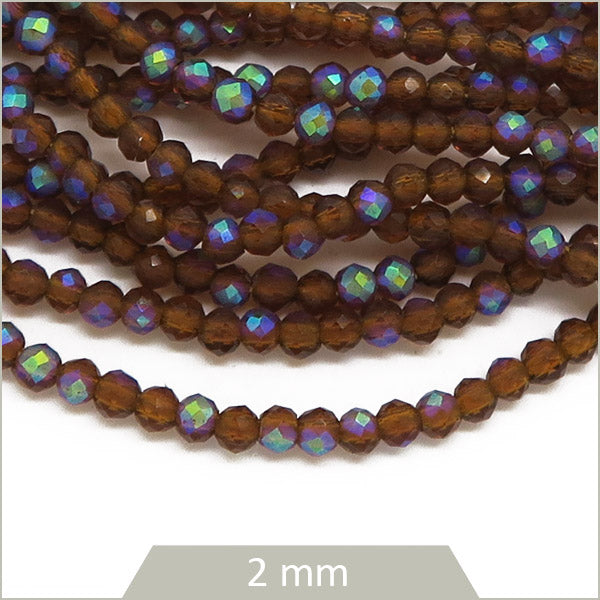 Env. 220 perles de verre à facettes 2 mm, marron irisé