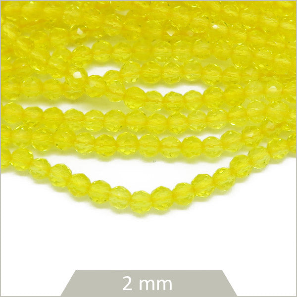 Env. 215 perles de verre à facettes 2 mm, jaune pastel