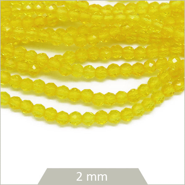 Env. 185 perles de verre à facettes 2 mm, jaune