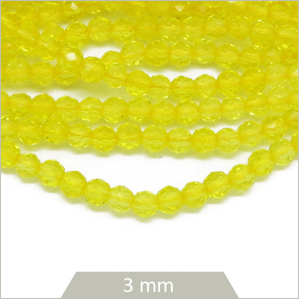 env. 126 perles de verre facettes jaune pastel 3mm