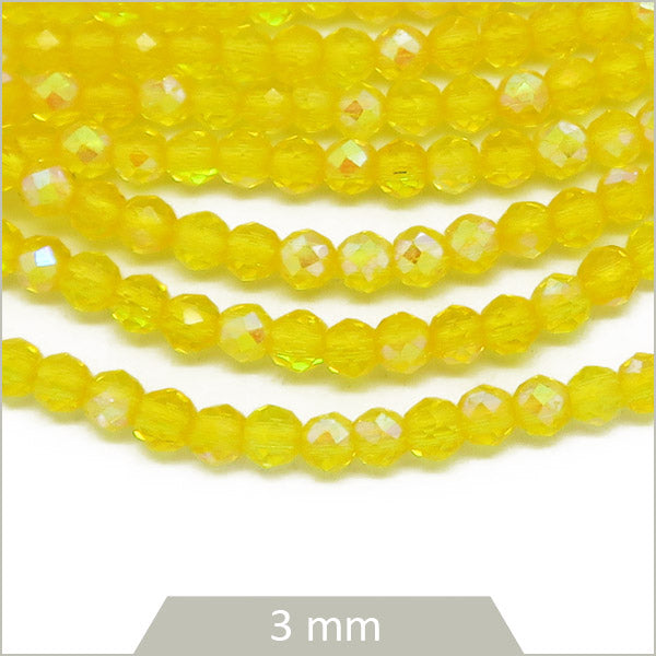 env. 144 perles de verre facettes jaune irisées 3mm