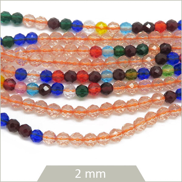 env. 187 perles de verre facettes bicolore pêche et multicolore 2mm