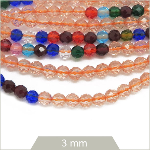 env. 130 perles de verre facettes bicolore pêche et multicolore 3mm