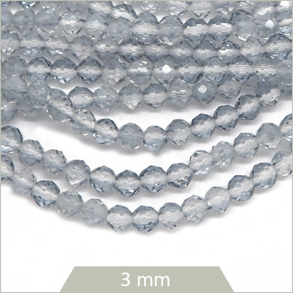 env. 126 perles de verre facettes gris transparent 3mm