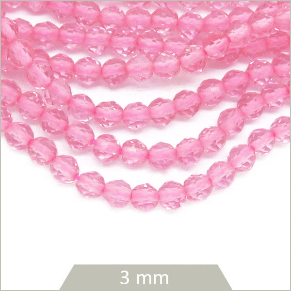 env. 129 perles de verre facettes rose pâle transparente 3mm