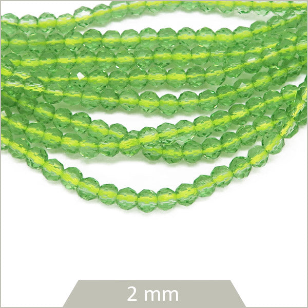 env. 185 perles de verre facettes citron vert 2 mm