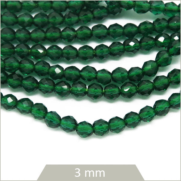 env. 108 perles de verre facettes vert émeraude 3 mm