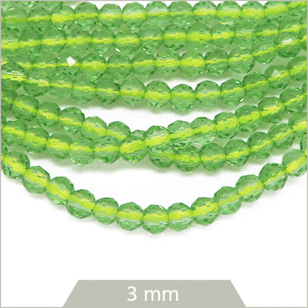 env. 148 perles de verre facettes citron vert 3 mm