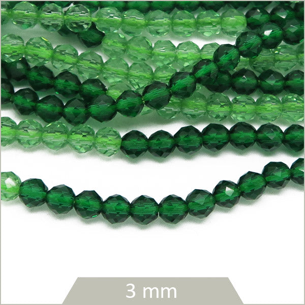env. 126 perles de verre facettes vert bicolore 3 mm
