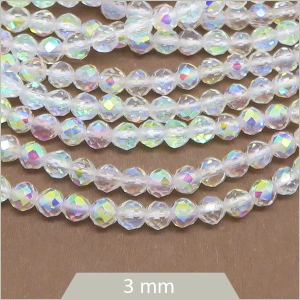 env. 126 perles de verre facettes blanc transparent irisé 3mm