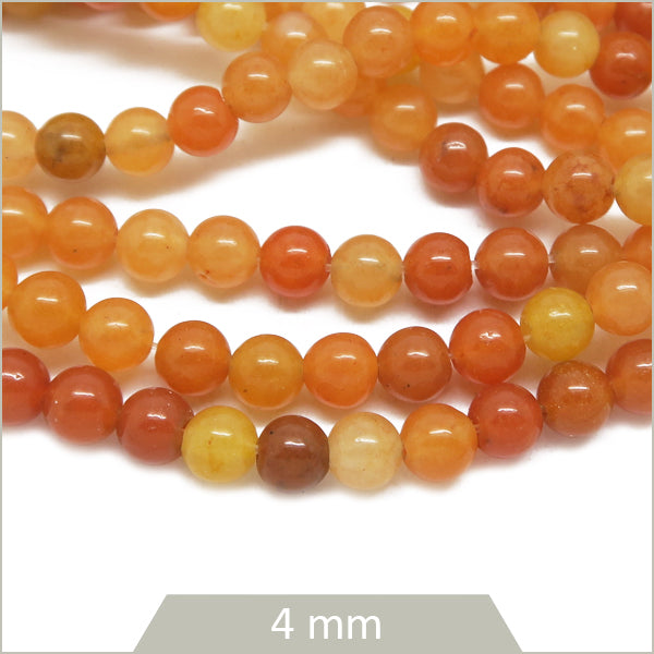 Env. 85 perles rondes Aventurine orange, 4 mm
