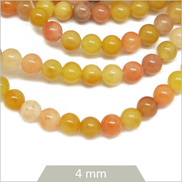 Env. 85 perles rondes Jade fil d'or, 4 mm