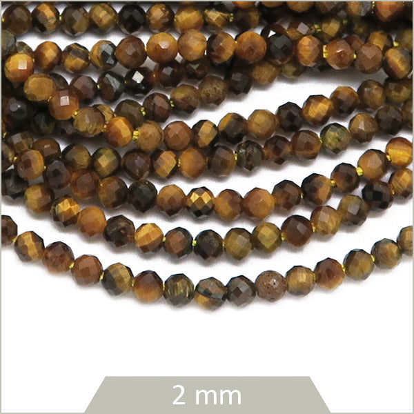Env. 185 perles à facettes en Œil de tigre, 2 mm