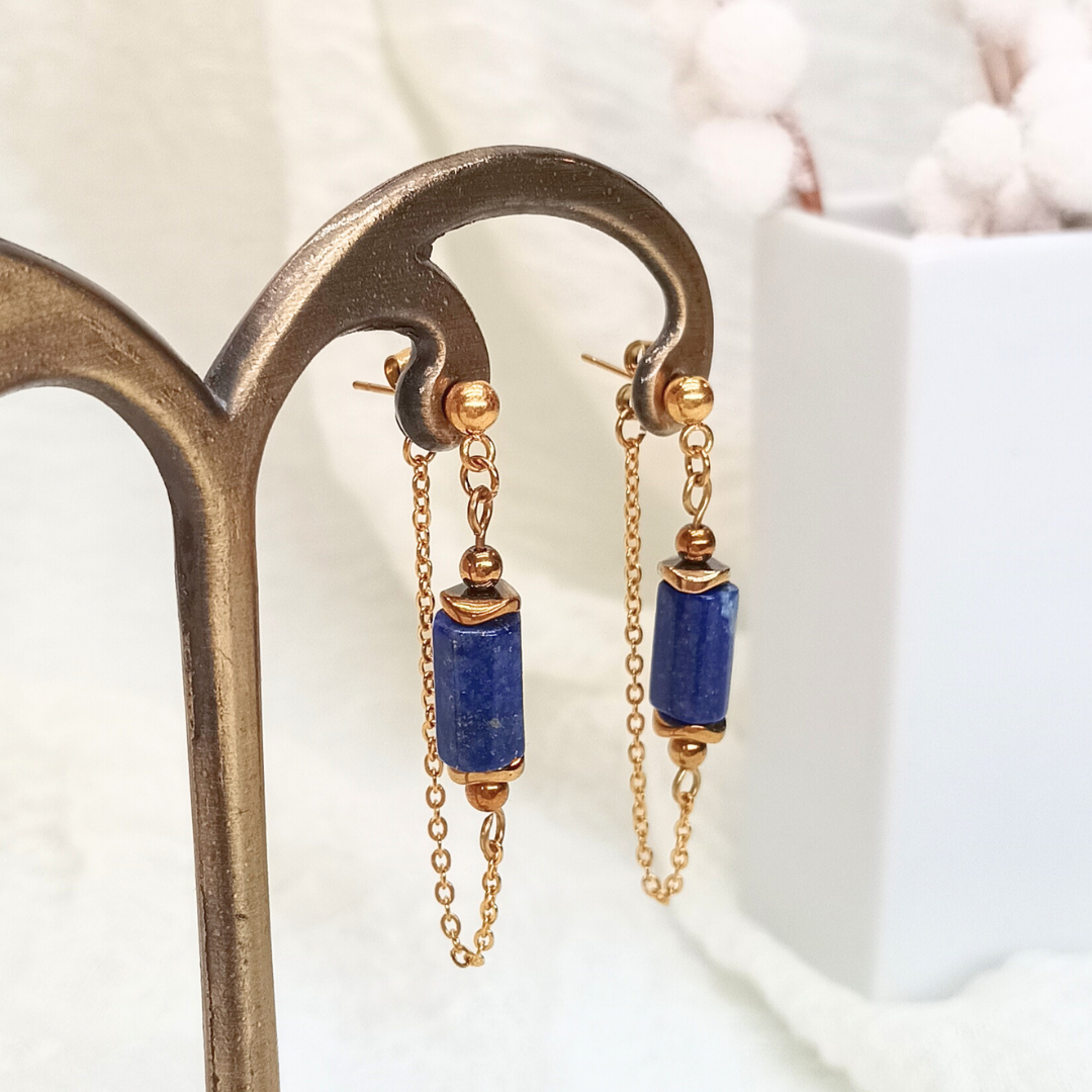 15 perles colonne en lapis lazuli, 10x6 mm