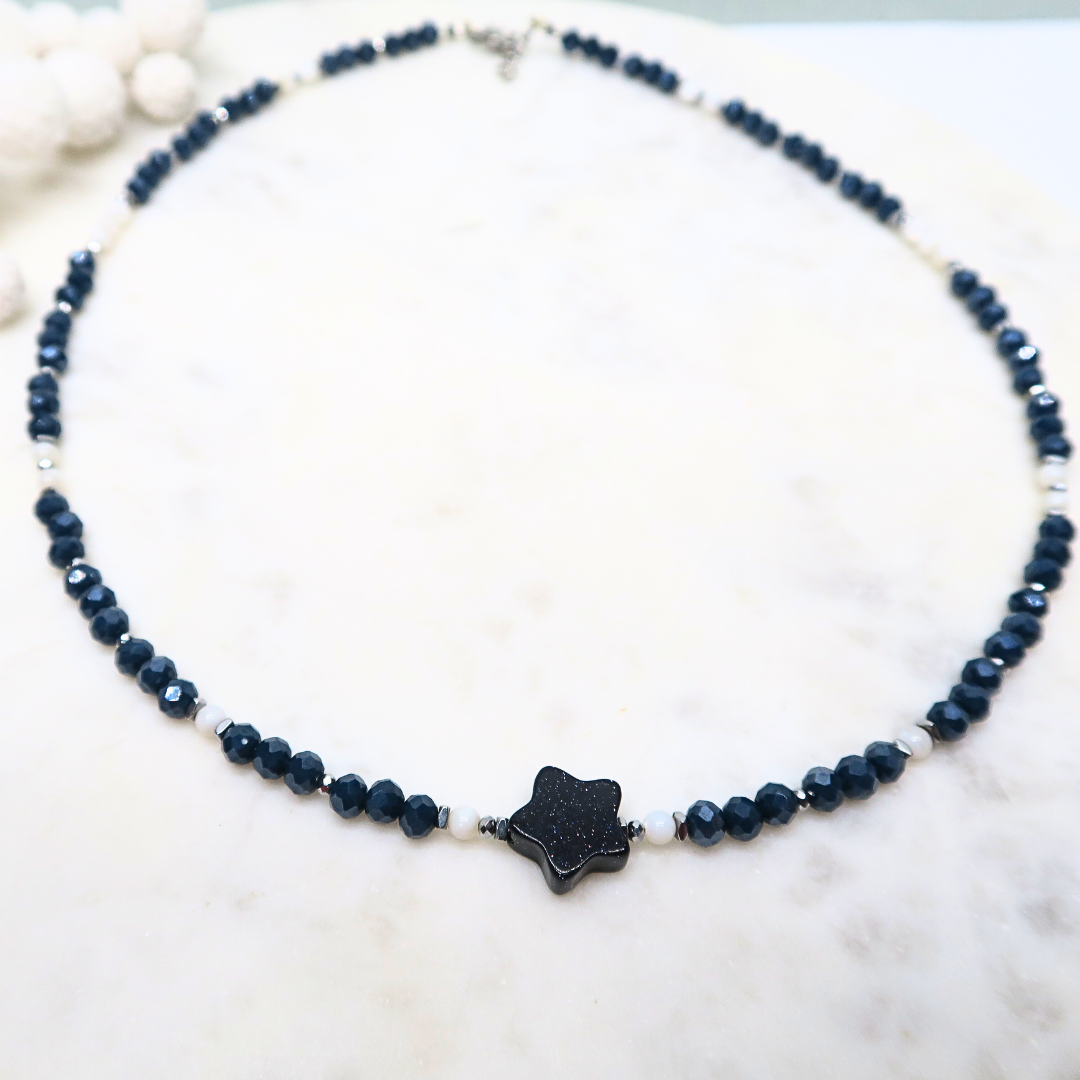 Env. 18 perles étoiles en pierre de sable bleue