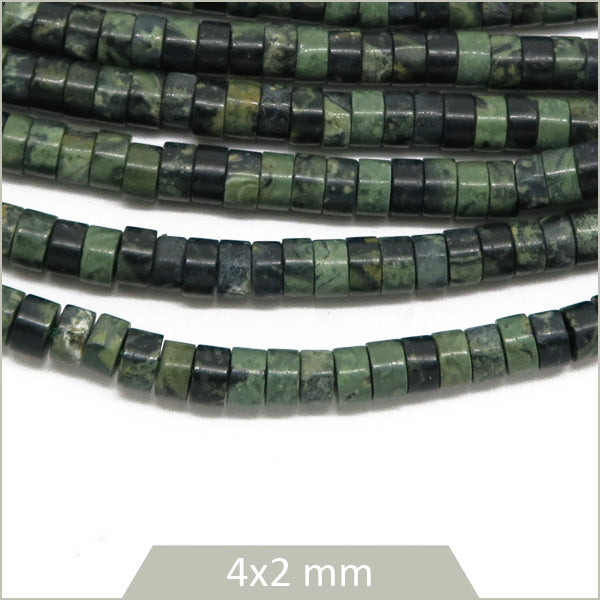 Env. 160 perles heishi en Jade Kambaba, 4 mm