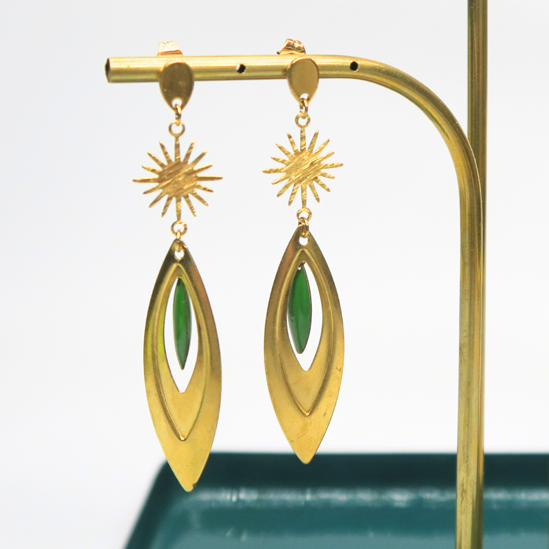 4 clous de boucles d'oreilles gouttes en acier doré