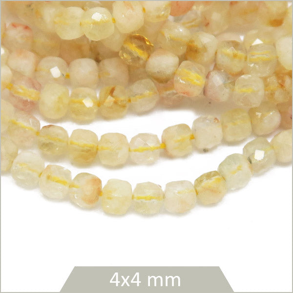 Env. 90 perles cubes facettées en Citrine, 4x4mm env.