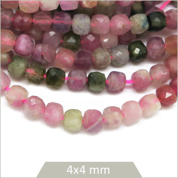 Env. 90 perles cubes facettées en Tourmaline, 4x4mm env.