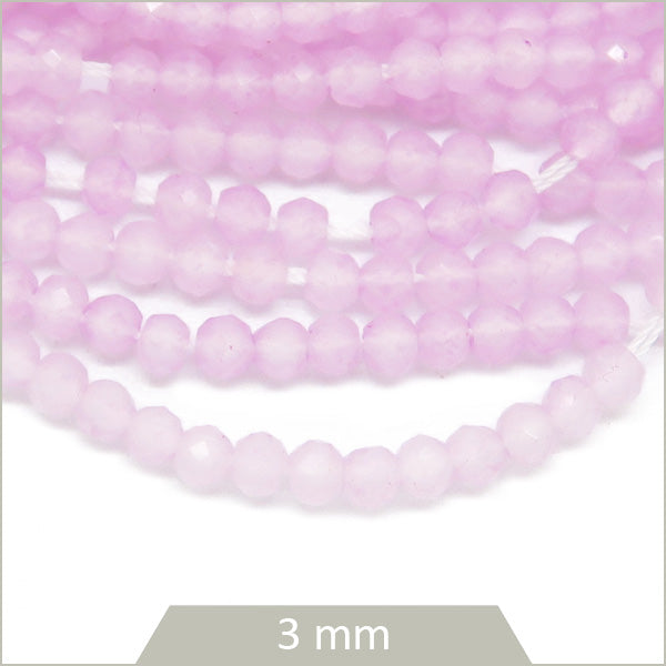 Env. 130 perles de verre à facettes lila, 3 mm