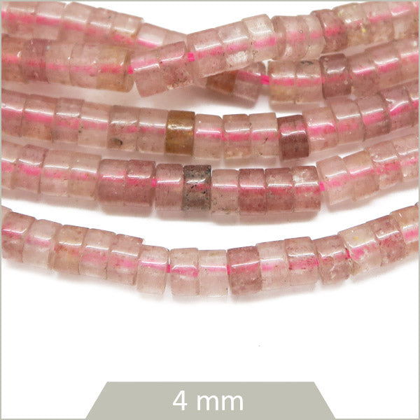 Env. 155 perles heishi en Quartz fraise, 4mm