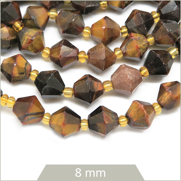Env. 35 perles toupies en Œil de tigre, 8 mm