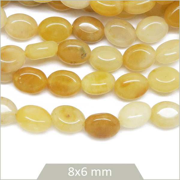 Env. 45 perles ovales en Aventurine jaune, 8x6 mm
