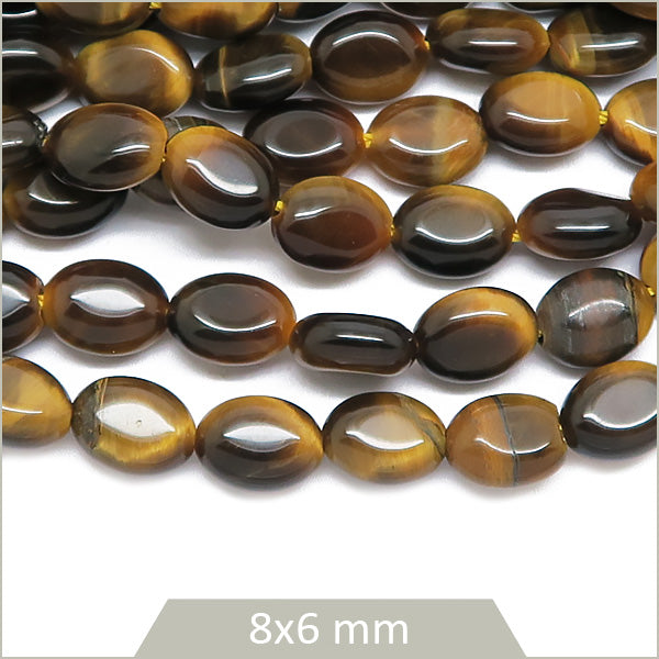 Env. 45 perles ovales Oeil de tigre, 8x6 mm