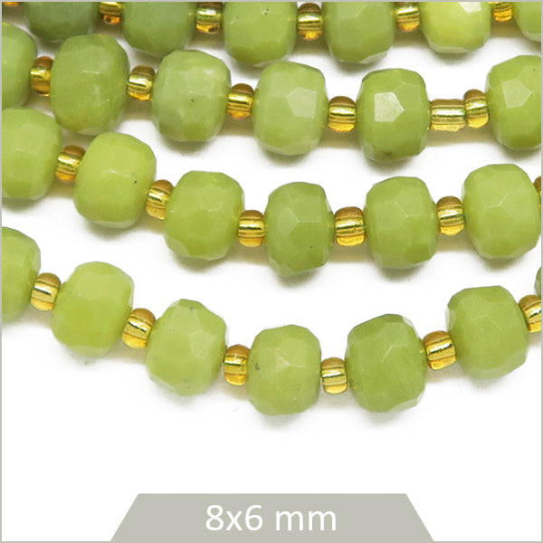 Env. 40 perles donuts à facettes en Jade Serpentine, 8x6 mm