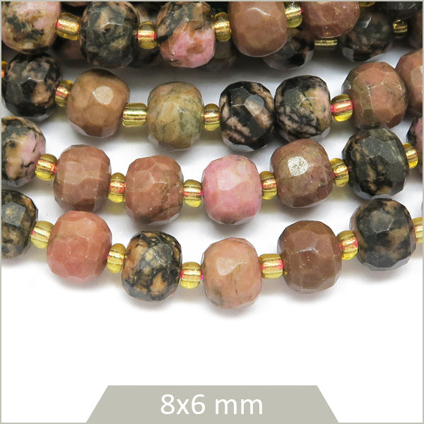 Env. 40 perles donuts à facettes Rhodochrosite, 8x6 mm