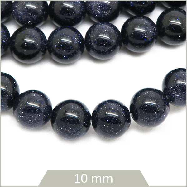 Env. 35 perles rondes en Pierre de sable bleue, 10 mm