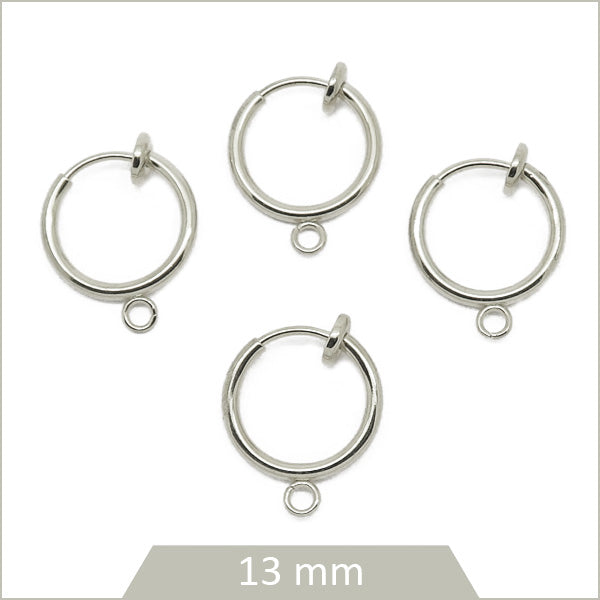 4 clips de boucles d'oreilles à ressort, style créoles en acier inoxydable 13mm