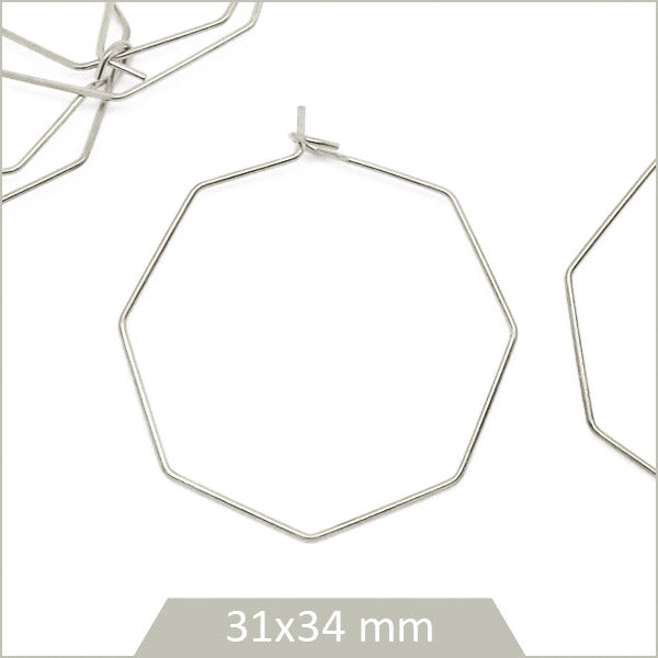 6 créoles octogonales en acier inoxydable
