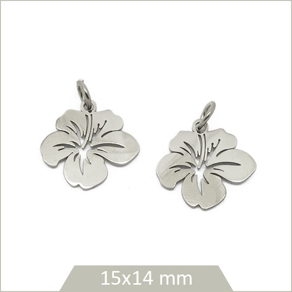 4 breloques hibiscus en acier inoxydable 304