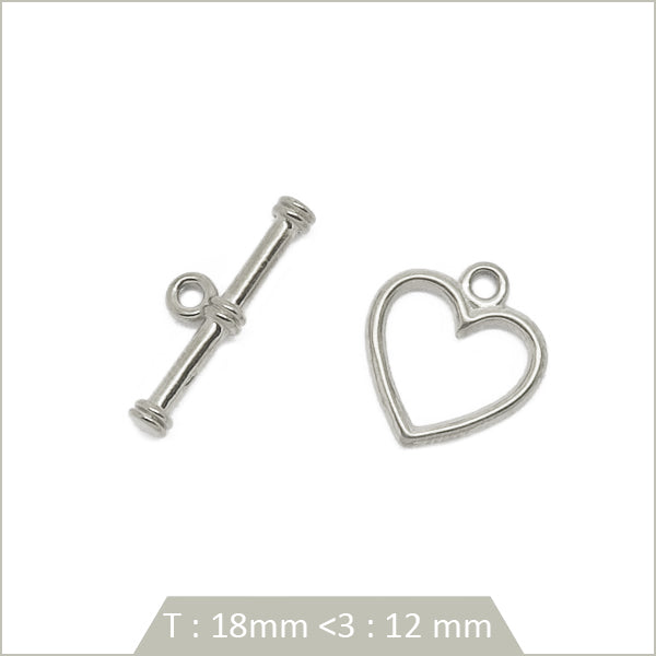 2 fermoirs toggle coeur en acier inoxydable