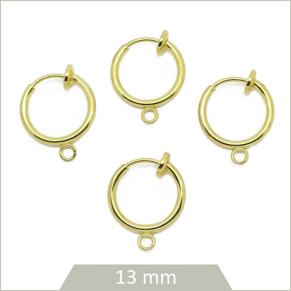 4 clips de boucles d'oreilles à ressort, style créoles en acier inoxydable doré 13mm