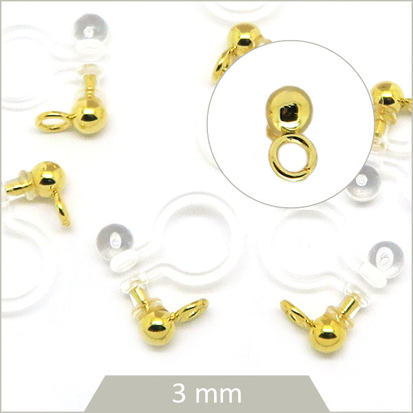 8 clips de boucles d'oreilles transparents, bille en acier inoxydable doré 3 mm
