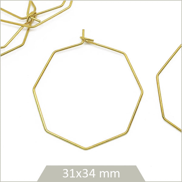 6 créoles octogonales en acier inoxydable doré