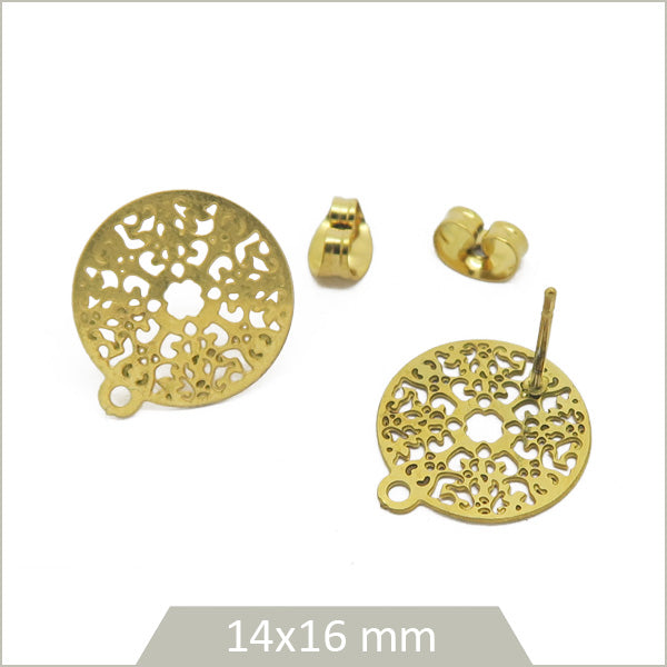 clou boucles oreilles dentelles acier doré