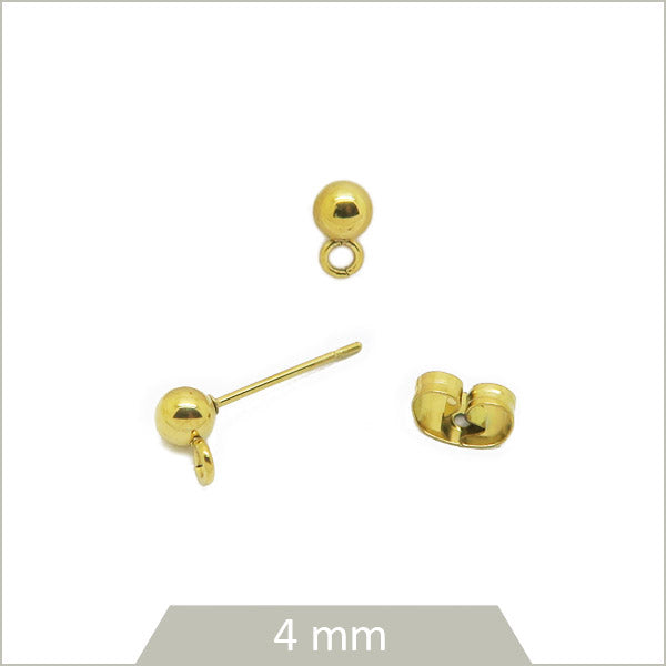 6 clous de boucles d'oreilles bille en acier doré