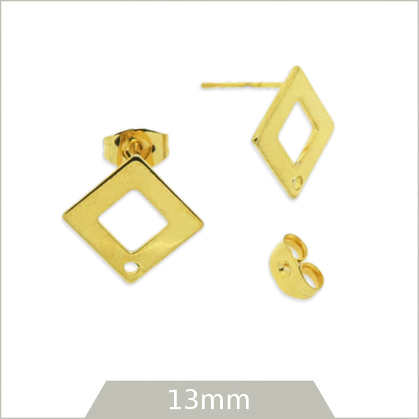 4 clous de boucles d'oreilles losange ajouré en acier doré