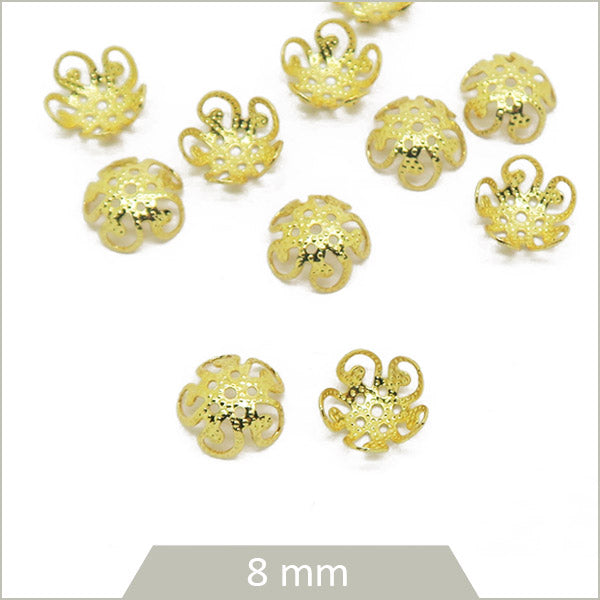 10 coupelles fleur en acier doré, 8mm