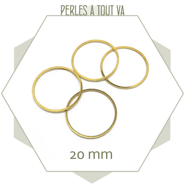 4 anneaux fermés ronds en acier doré 20mm