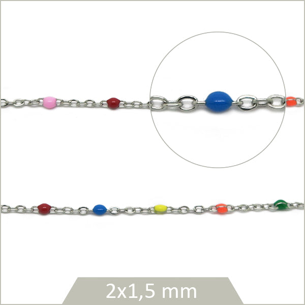 1m de chaîne acier et maillons effet émail multicolores
